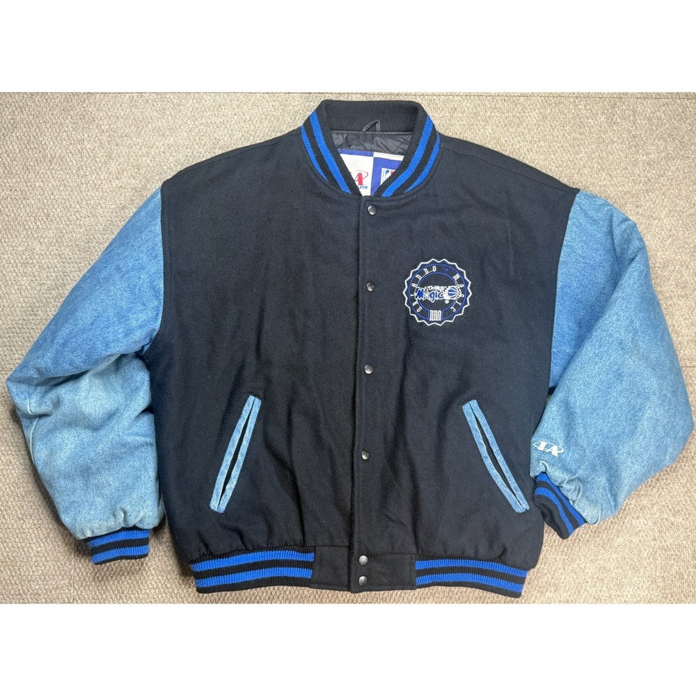 Logo Athletic Vtg Rare NBA Orlando Magic Denim & Wool Varsity Jacket Size XL